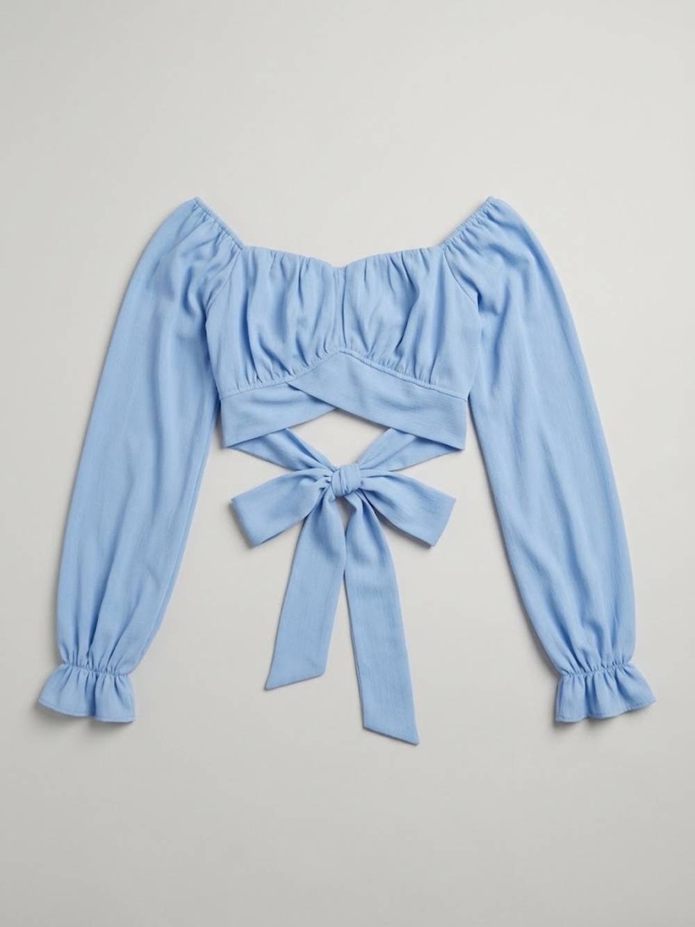 Tie-Back Long Sleeve Top - Light Blue